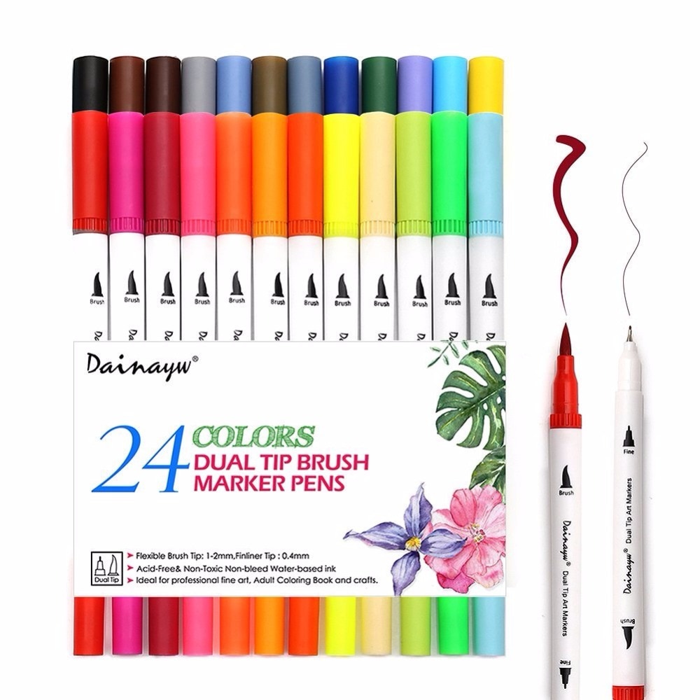 Dual Headed Water Based Art Markers 24 Pcs Set