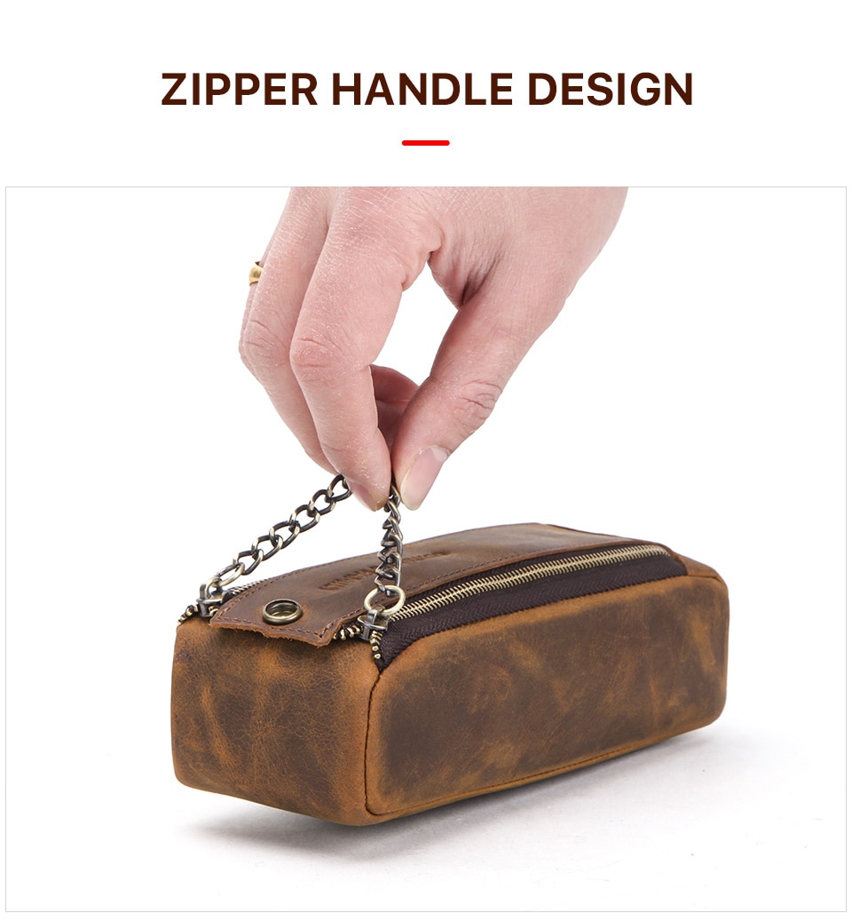 Genuine Leather Zipper Pencil Case